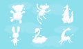 White Shaped Animal Fluffy Clouds Floating and Scudding Across Blue Sky Vector Set