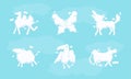 White Shaped Animal Fluffy Clouds Floating and Scudding Across Blue Sky Vector Set Royalty Free Stock Photo