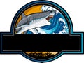 white Shark fish logo with wave vector illustration digital design Royalty Free Stock Photo