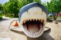 White shark model with sharp teeth in the Park Wieloryba