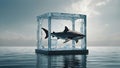 white shark trapped in an ice coffin floating in the void Royalty Free Stock Photo