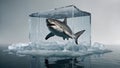 white shark trapped in an ice coffin floating in the void Royalty Free Stock Photo