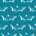 White sharks over blue seamless pattern Royalty Free Stock Photo