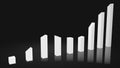 A white sharp rising and falling graph angled to the left