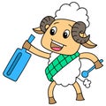 White sheep carrying kentongan to wake up sahur. doodle icon image kawaii
