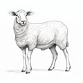 Realistic Sheep Drawing On White Background With Detailed Shading