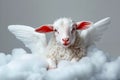 A white sheep with wings sitting in a cloud of white foam Royalty Free Stock Photo
