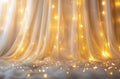 White Sheer Curtains With Warm White String Lights in Indoor Setting Royalty Free Stock Photo