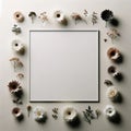 white sheet framed by assorted yet minimalist flowers. colorful background, Floral BackgrounB