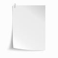 White sheet of paper with metal paper clip. Metal paper clip attached to paper. Vector illustration