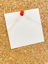 White sheet of paper pinned to a cork board with a pushpin Royalty Free Stock Photo