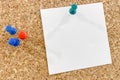 White sheet of paper pinned to a cork board with a pushpin Royalty Free Stock Photo