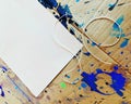 White sheet to paint and draw with space for writing, art tools_creation, inspiration concept