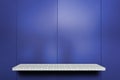 white shelf on blue metal shiney background for product display