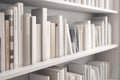 White shelf with books close up. Generative AI