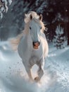White shetland pony runs gallop in the snow Royalty Free Stock Photo