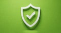 White Shield with Check Mark Symbol on Textured Green Background tick security Royalty Free Stock Photo