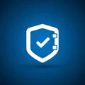 White shield icon with a check mark on a dark blue gradient background Royalty Free Stock Photo