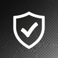 A white shield icon featuring a checkmark centered within it Royalty Free Stock Photo