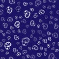 White Shield protecting from virus, germs and bacteria icon isolated seamless pattern on blue background. Immune system Royalty Free Stock Photo