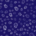 White Shield protecting from virus, germs and bacteria icon isolated seamless pattern on blue background. Immune system Royalty Free Stock Photo