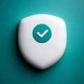 White shield with a teal checkmark on a teal background. Royalty Free Stock Photo