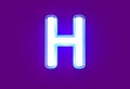 White polished neon light blue glow alphabet - letter H isolated on purple background, 3D illustration of symbols Royalty Free Stock Photo