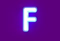 White polished neon light blue glow font - letter F isolated on purple background, 3D illustration of symbols Royalty Free Stock Photo