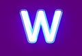 White shine neon light blue glow font - letter W isolated on purple, 3D illustration of symbols Royalty Free Stock Photo