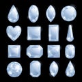 White shiny gems, vector cartoon illustration. Set of diamonds and jewels. Precious gemstones design elements