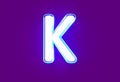 White glossy neon light blue glow alphabet - letter K isolated on purple background, 3D illustration of symbols Royalty Free Stock Photo