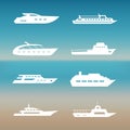 White ship and boats icons collection