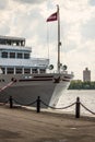 White ship at the pier of river station in Moscow