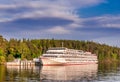 White ship standing at the pier of Valaam Island Royalty Free Stock Photo