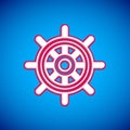 White Ship steering wheel icon isolated on blue background. Vector Royalty Free Stock Photo