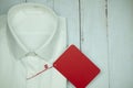 A white shirt with an empty red label Royalty Free Stock Photo