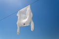 White shirt hanging to dry on clothes line Royalty Free Stock Photo