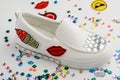 White shoes with sewed patches Royalty Free Stock Photo