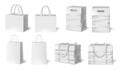 White shopping bag mockup. Paper bags, fabric bag 3d realistic packaging template vector set Royalty Free Stock Photo