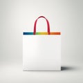 white shopping bag with rainbow stripes on a gray background Royalty Free Stock Photo