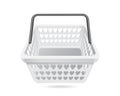 white shopping basket empty front view with a heart shaped stencil floating on a white background Royalty Free Stock Photo