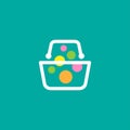 White shopping basket with goods. Bright purchase. simple icon isolated on turquoise background Royalty Free Stock Photo