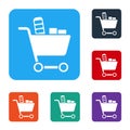 White Shopping cart and food icon isolated on white background. Food store, supermarket. Set icons in color square Royalty Free Stock Photo