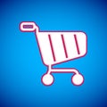 White Shopping cart icon isolated on blue background. Online buying concept. Delivery service sign. Supermarket basket Royalty Free Stock Photo