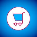 White Shopping cart icon isolated on blue background. Online buying concept. Delivery service sign. Supermarket basket Royalty Free Stock Photo