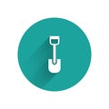 White Shovel toy icon isolated with long shadow. Green circle button. Vector Royalty Free Stock Photo