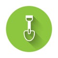 White Shovel toy icon isolated with long shadow. Green circle button. Vector Royalty Free Stock Photo