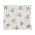 White Shower Curtain with Monstera Leaf on Shower Rod Vector Illustration