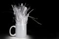 White shredded paper strips bunch on black background, selective focus Royalty Free Stock Photo