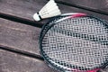 White shuttlecock and badminton rackets